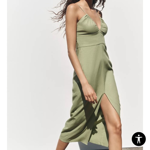 Zara Dresses & Skirts - Zara Olive Green Linen Dress Strappy